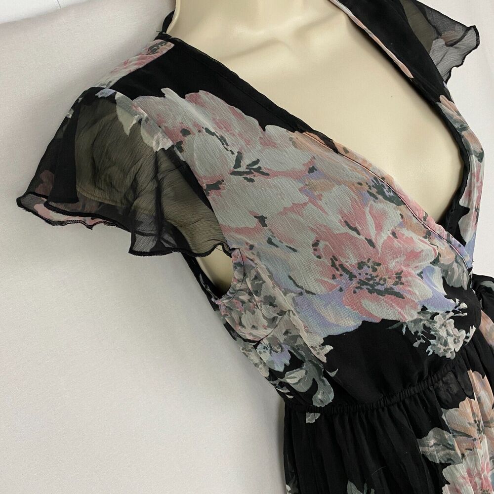 Band of Gypsies Maxi Dress Women Small Black Floral Sheer Cottagecore Moissanite - Picture 5 of 15